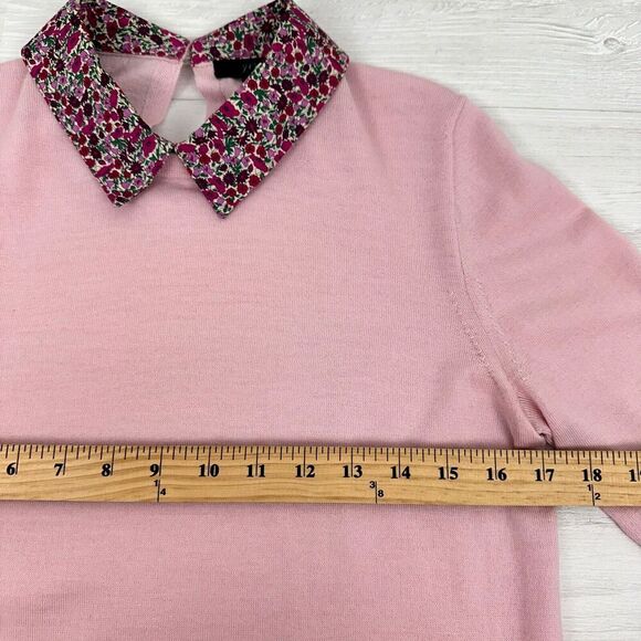 J.Crew Tippi Sweater Baby Pink‎ Floral Liberty Collar Women S 100% Merino Wool - Picture 13 of 16